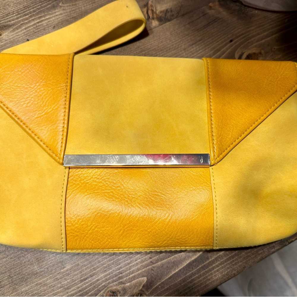 Elegant Yellow Leather and Suede Wristlet Clutch
